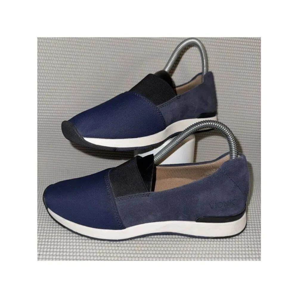 Vionic Cameo Slip On Navy Blue Suede Orthopedic Athleisure Shoes Women’s Sz 6.5